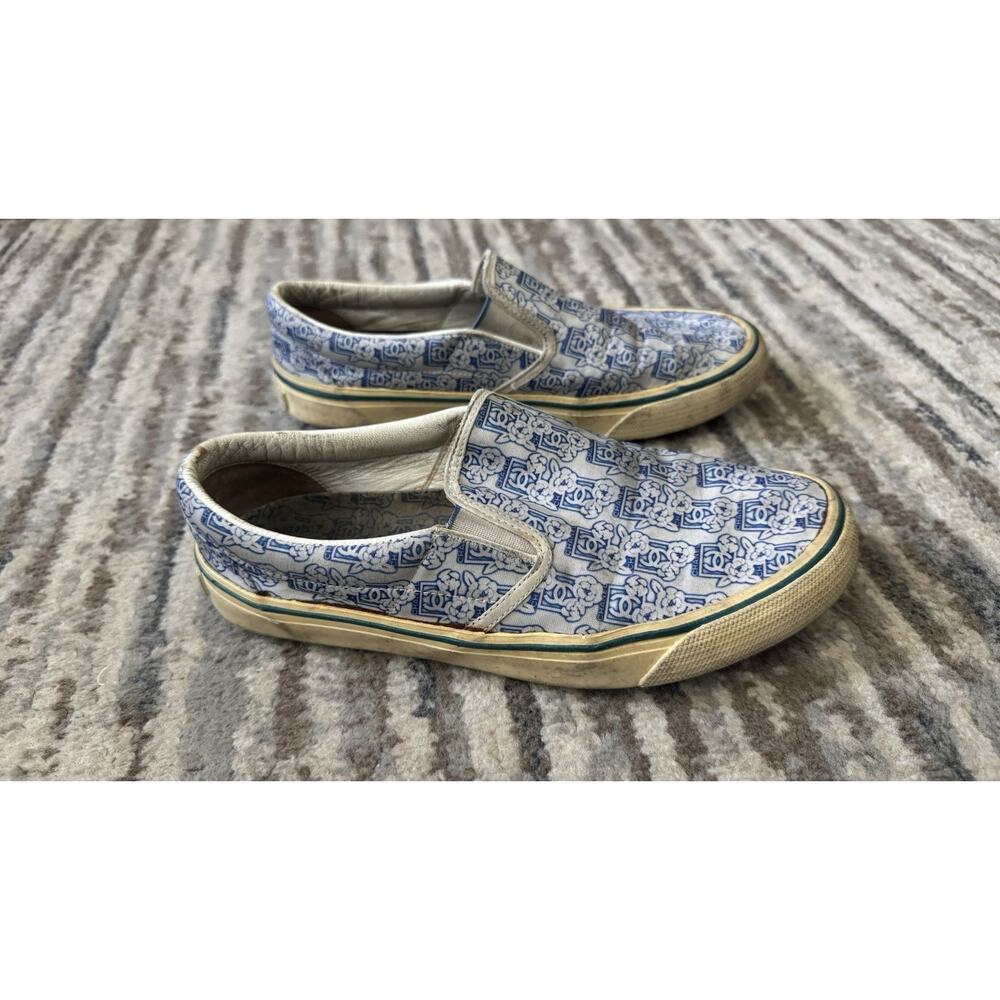 CHANEL slip-on UNIQUE sneakers blue floral Logo print size 39 Distressed - Picture 2 of 14